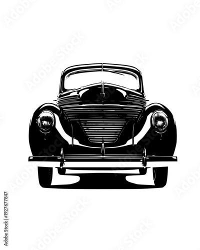 Sleek chrome car with rounded fenders and a massive front grill, vector illustration