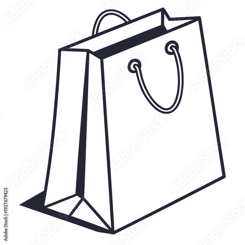 A black and white drawing of a shopping bag