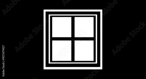 Minimalist graphic of a window divided into four equal panes on a dark background