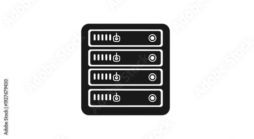 Illustration of a server rack with multiple connected hard drives or storage units
