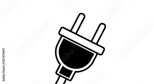 A simple black two-prong electrical plug connected to a wire