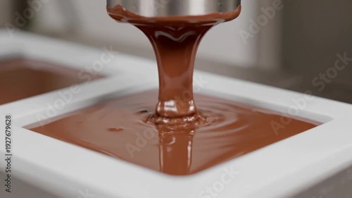 Melted Chocolate Flowing into Mold Industrial Production 4K