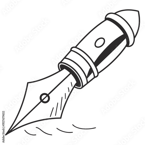 A black and white drawing of a fountain pen nib