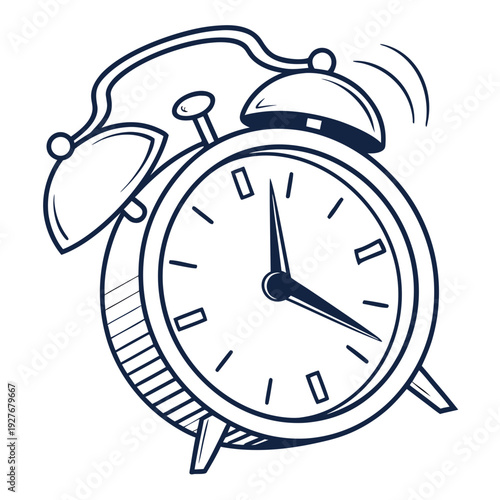 An alarm clock ringing loudly on a white background