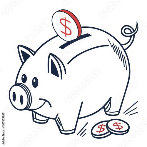 A piggy bank with coins and a dollar sign