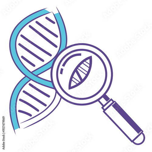 A magnifying glass examining a dna strand