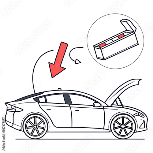 Car with open hood and highlighted battery