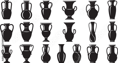 Black fern leaf silhouettes and koru spiral vector set inspired by New Zealand Maori tribal art for nature logo design,