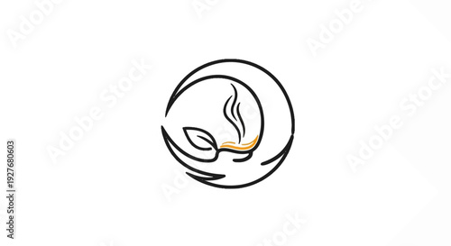 Abstract black circular design with a leaf and flame element
