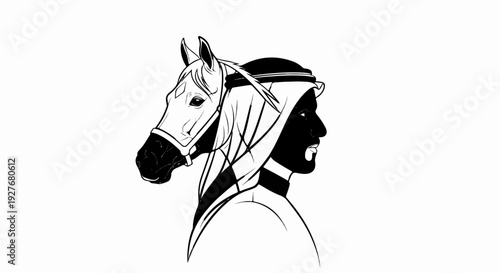 Artistic profile of a horse and a person in traditional headdress