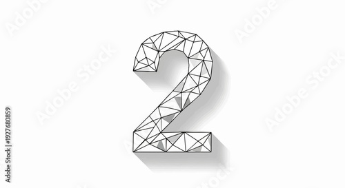 Geometric number 2 with shadow on white background