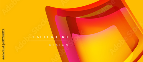 Abstract vibrant layers create dynamic visual effect. Yellow backdrop emphasizes flowing shapes, modern design elements.