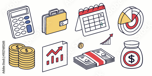 Diverse icons representing various types of files, documents, and data management. Vector
