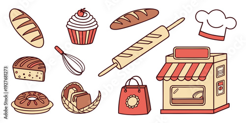 Assorted baked goods and desserts displayed on a table with a vintage aesthetic Vector