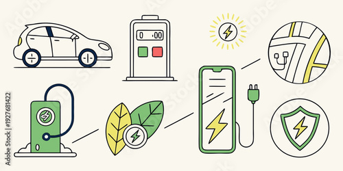 Illustrations of various services and symbols related to vehicle maintenance and safety. Vector