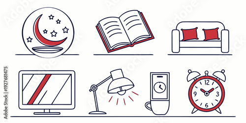Various icons representing different aspects of education and time management. Vector