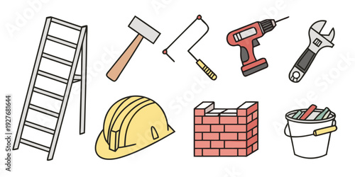 Assorted tools and equipment for construction and renovation projects Vector