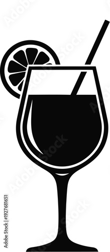 Black and white illustration of a cocktail glass with a lime garnish