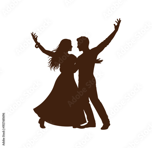 silhouette of a man and woman dancing together in a romantic waltz position