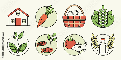 Assorted fruits and vegetables arranged in a visually appealing manner Vector