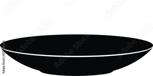 A simple black ceramic bowl with a thin white rim is displayed