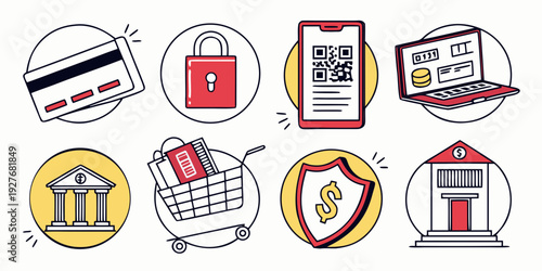 A collection of various icons representing different types of documents and files. Vector