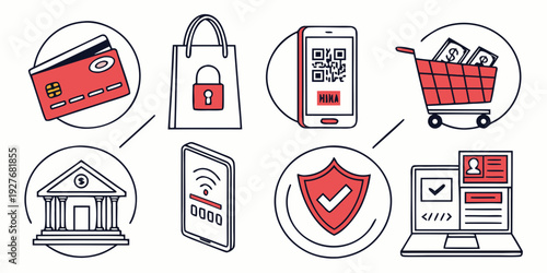A collection of icons representing various security and privacy features and tools. Vector