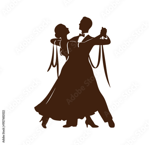 silhouette of a man and woman dancing together in ballroom dance position  waltz