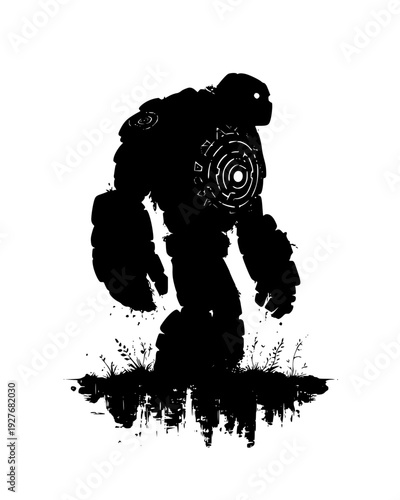 Clay Golem with glowing ancient runes etched into its heavy chest, vector illustration