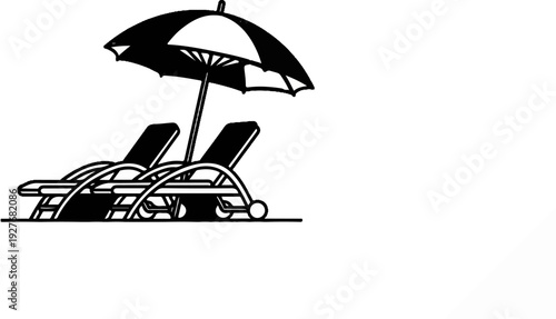Beach chairs and umbrella on a white background