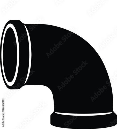 A black and white illustration of a ninety degree pipe elbow