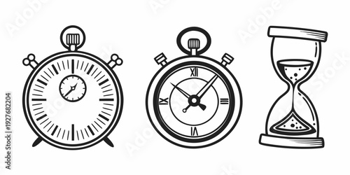 Three different types of time measuring devices lined up next to each other Vector