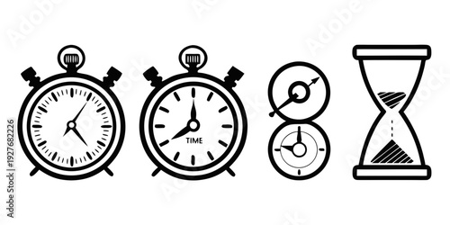 A collection of clocks and a sand timer representing different ways to measure time Vector