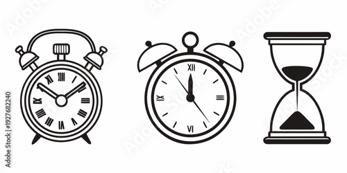Three different types of time measuring devices lined up in a row Vector
