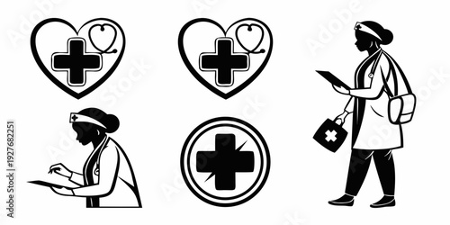Healthcare professionals and symbols representing medical care and support Vector