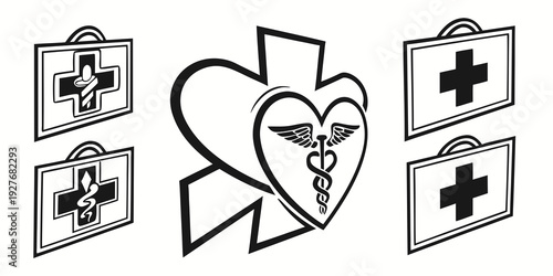 Medical symbols representing healthcare and medical services with a heart Vector