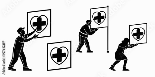People holding up signs with crosses in a protest or demonstration. Vector