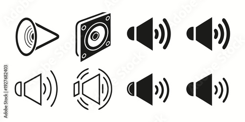 Various graphic representations of sound waves and speakers Vector