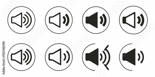 Eight different icons representing various audio and sound control functions Vector