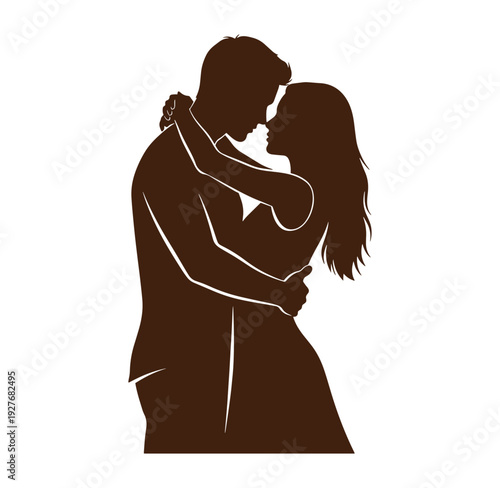 silhouette of a man and woman embracing and kissing each other face to face