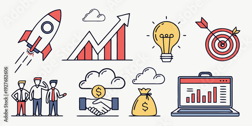 A collection of diverse icons representing various aspects of business and industry. Vector