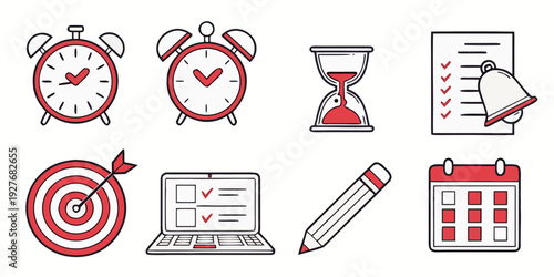 Organizational tools and time management icons for productivity and planning Vector