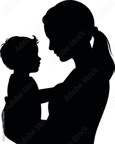 Mother and Child Silhouette with Ponytail vector illustration