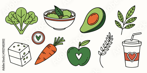 A vibrant illustration showcasing a variety of fresh fruits and vegetables. Vector
