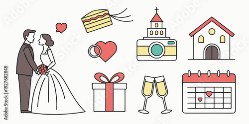 A collection of wedding and marriage related icons and symbols Vector