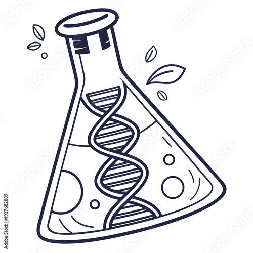 A dna double helix in a conical flask