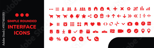 Collection of simple rounded interface icons red vector