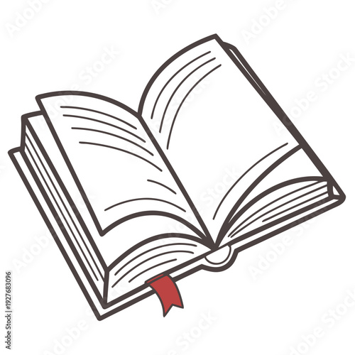 An open book with a red bookmark