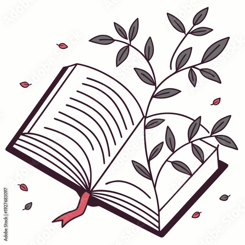 A book with a plant growing out of it