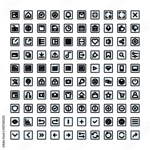 Collection of square outline icons minimalist vector 